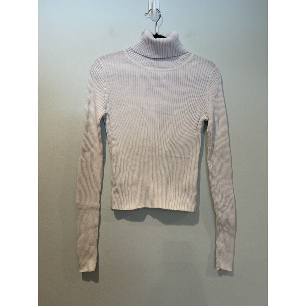 Tommy Hilfiger Sweater Small White Ribbed 100%Mercerized Cotton Travel Minimal